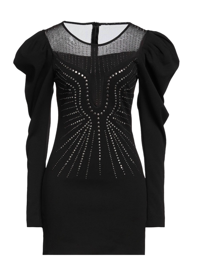 John Richmond Black Stud-Embellished Puff Sleeve Mini Dress
